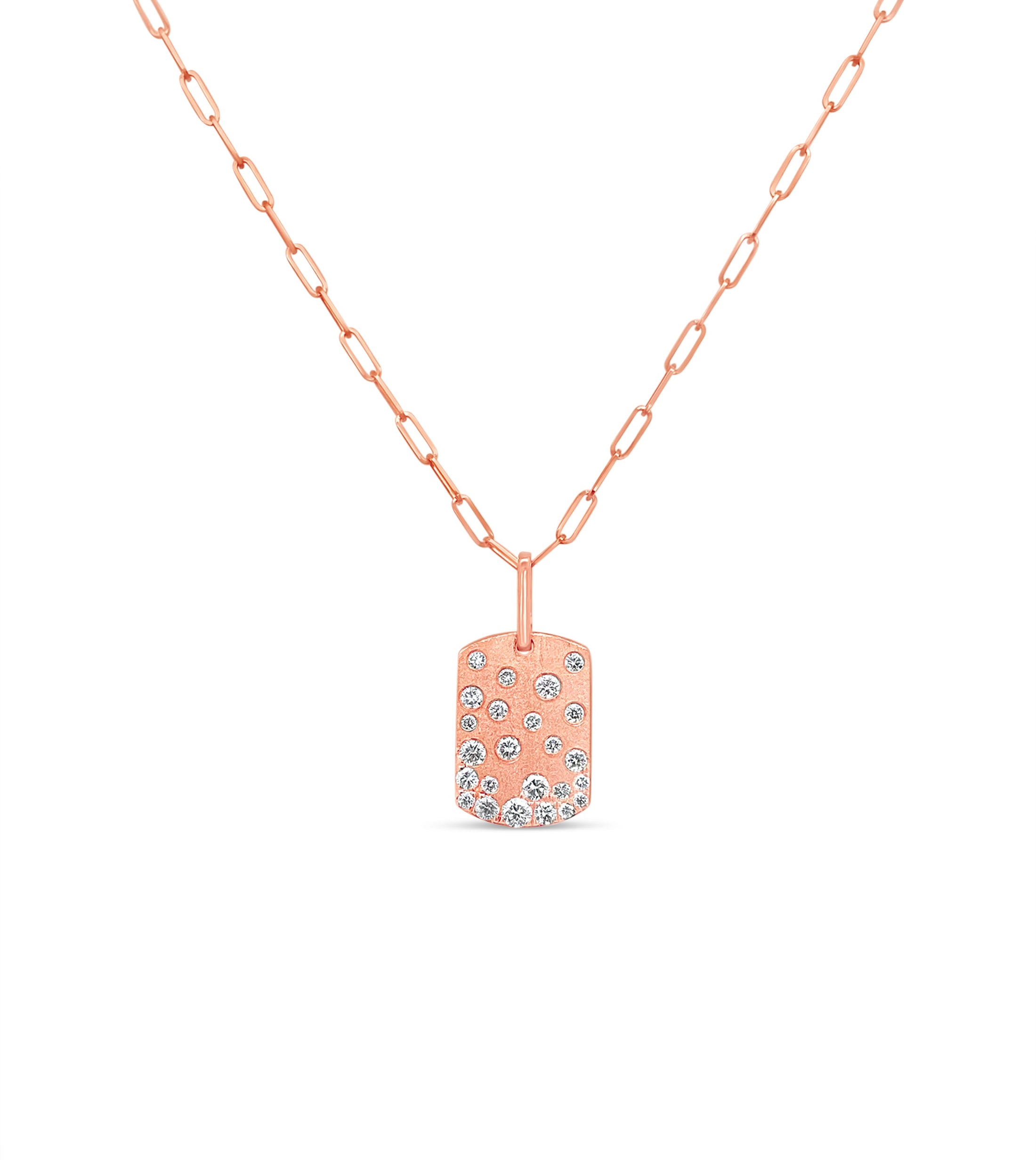 OLIVE & CHAIN Diamond Celestial Signature Dog Tag Necklace - Rose Gold