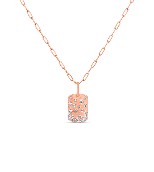 OLIVE & CHAIN Diamond Celestial Signature Dog Tag Necklace - Rose Gold