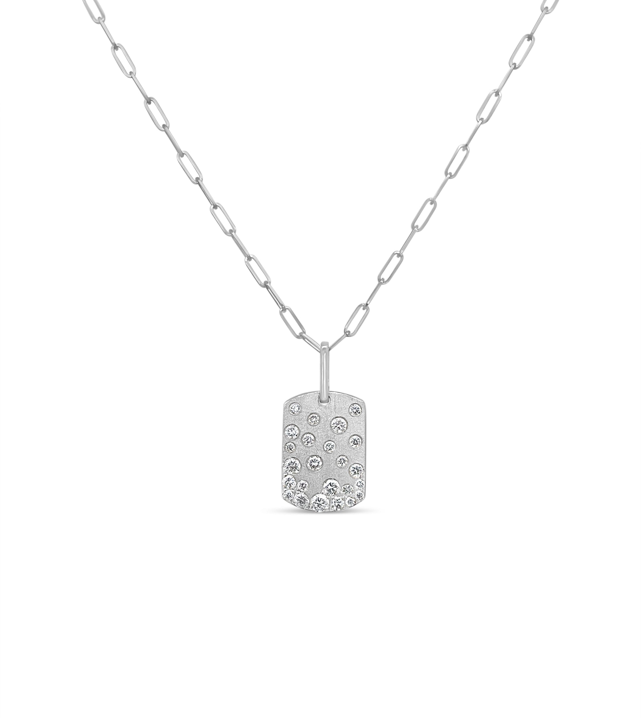 OLIVE & CHAIN Diamond Celestial Signature Dog Tag Necklace - White Gold