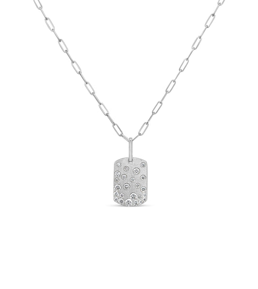 OLIVE & CHAIN Diamond Celestial Signature Dog Tag Necklace - White Gold