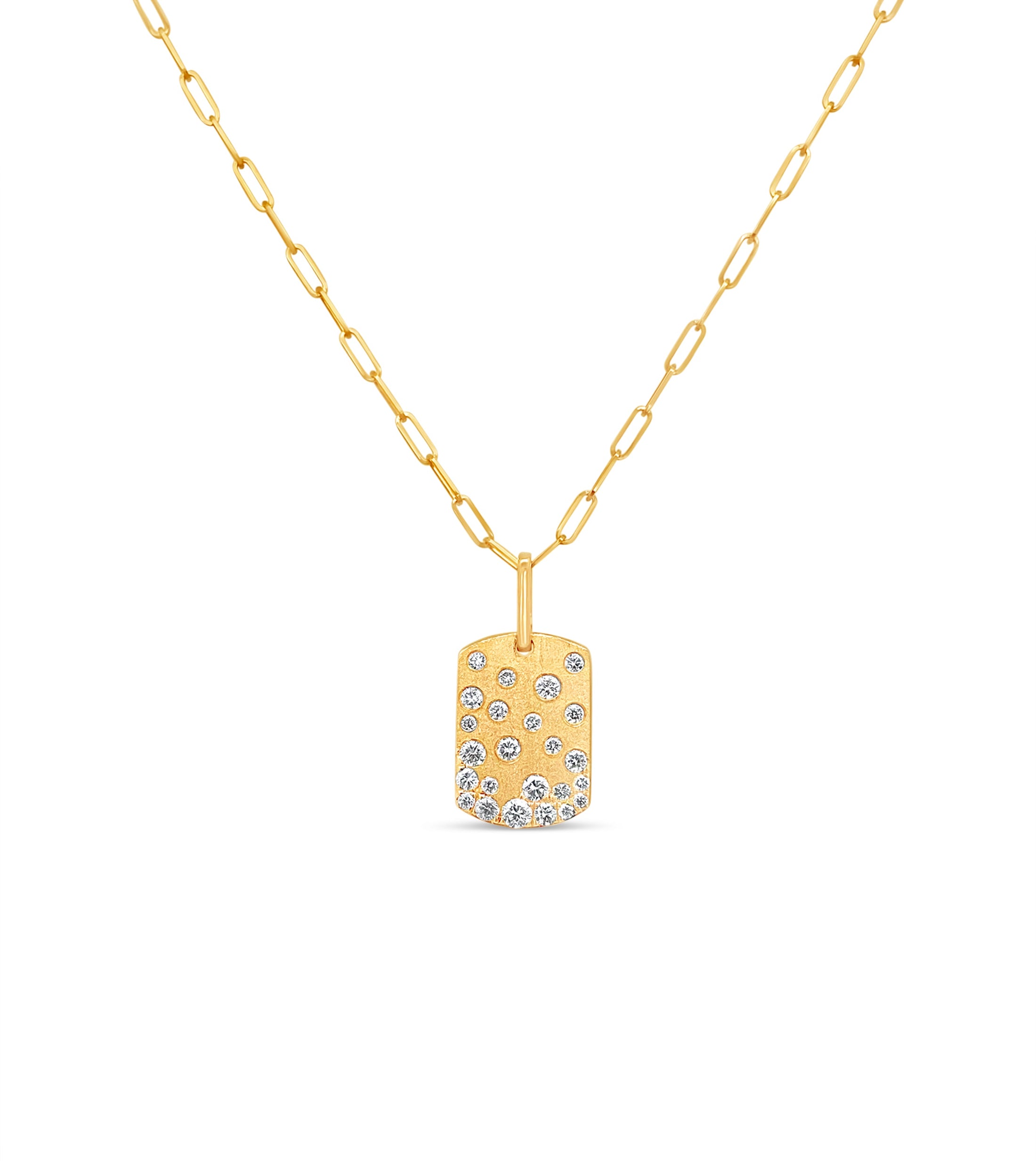 OLIVE & CHAIN Diamond Celestial Signature Dog Tag Necklace - Yellow Gold