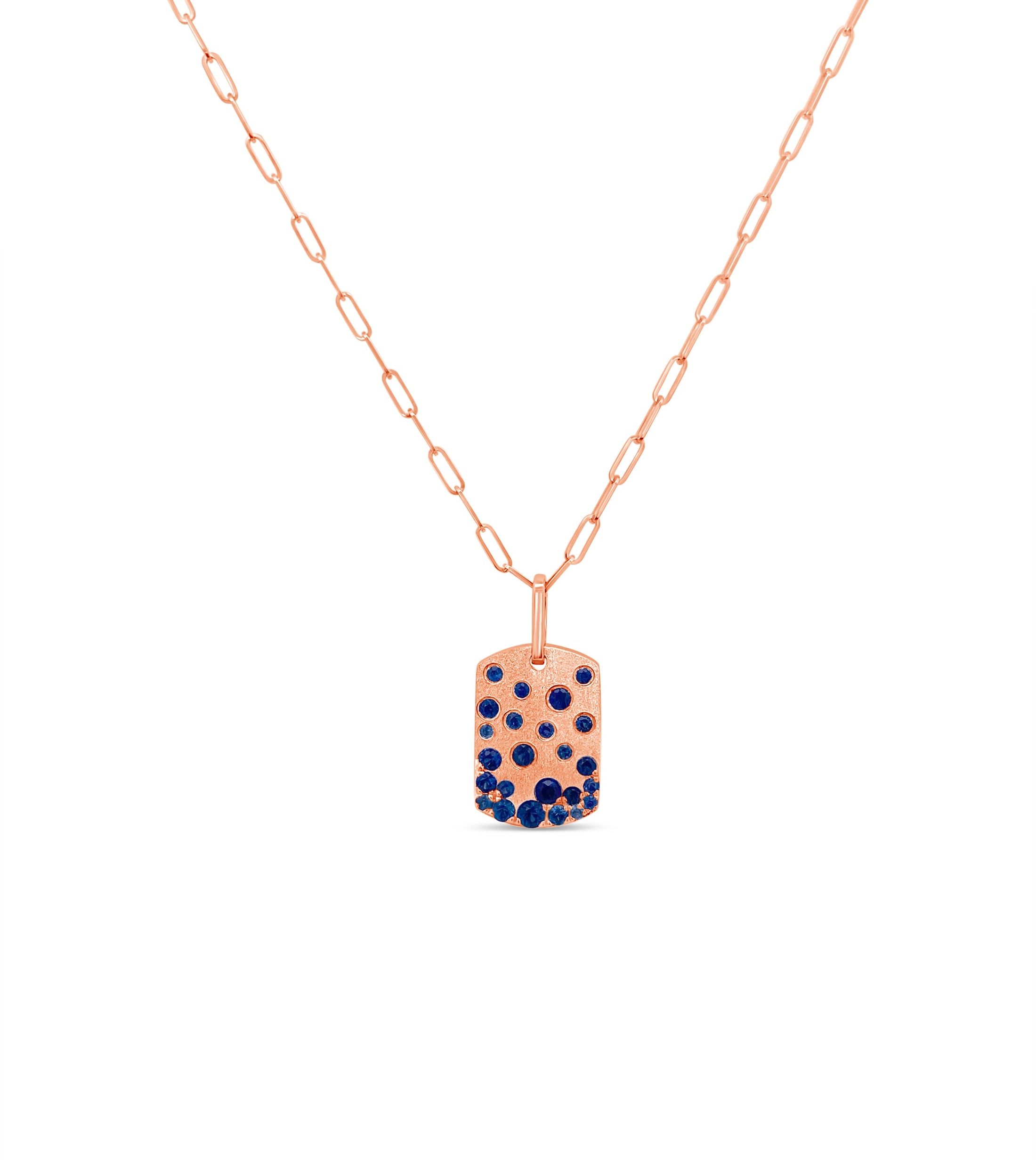 OLIVE & CHAIN Sapphire Celestial Signature Dog Tag Necklace - Rose Gold
