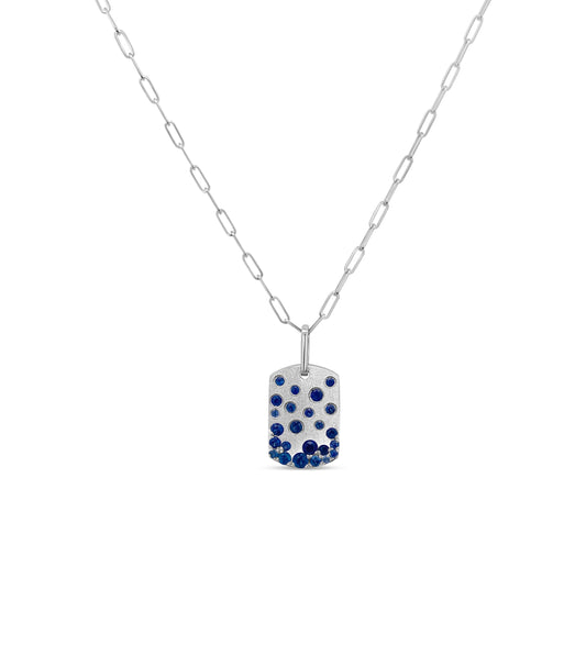 OLIVE & CHAIN Sapphire Celestial Signature Dog Tag Necklace - White Gold
