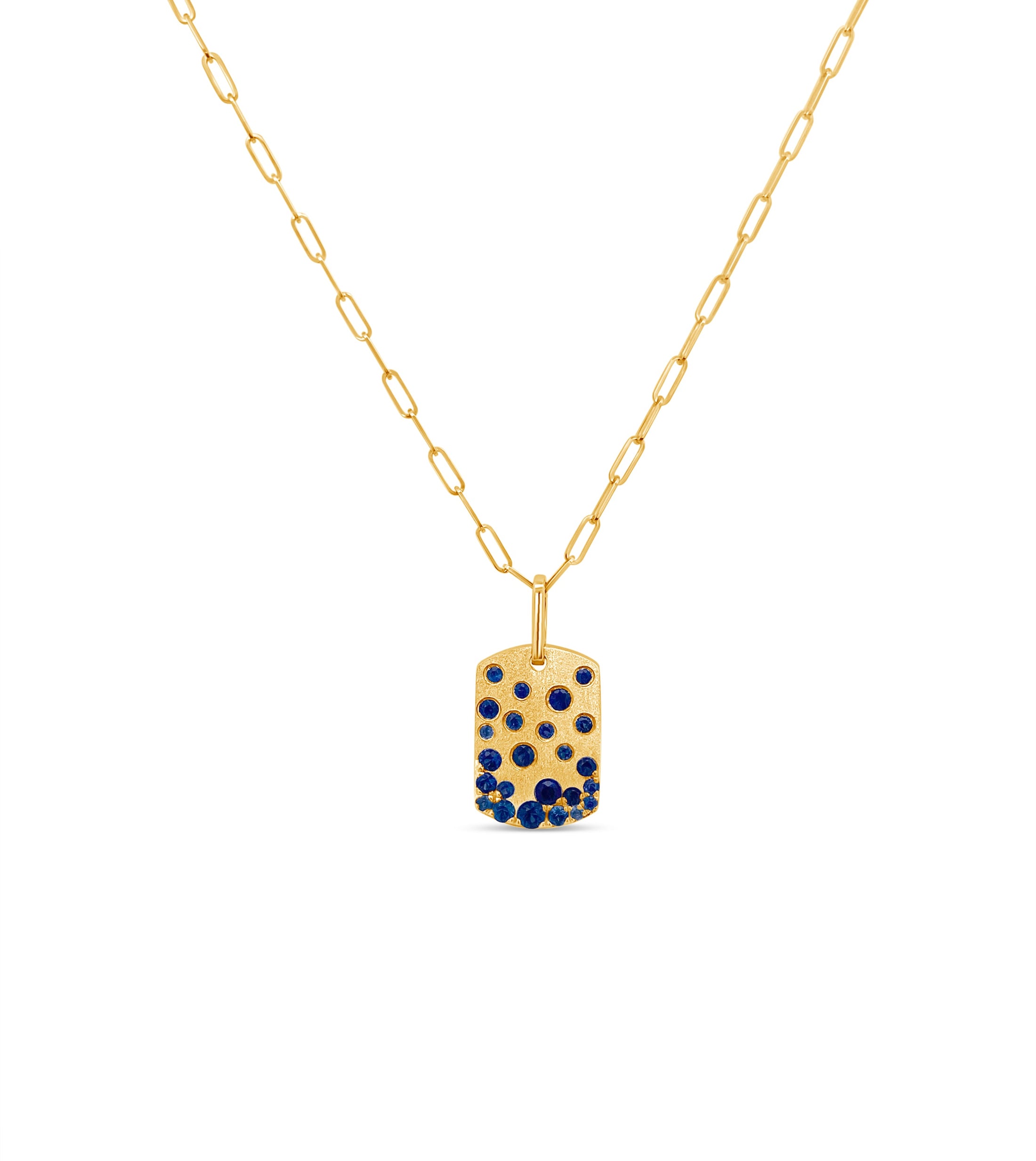 OLIVE & CHAIN Sapphire Celestial Signature Dog Tag Necklace - Yellow Gold