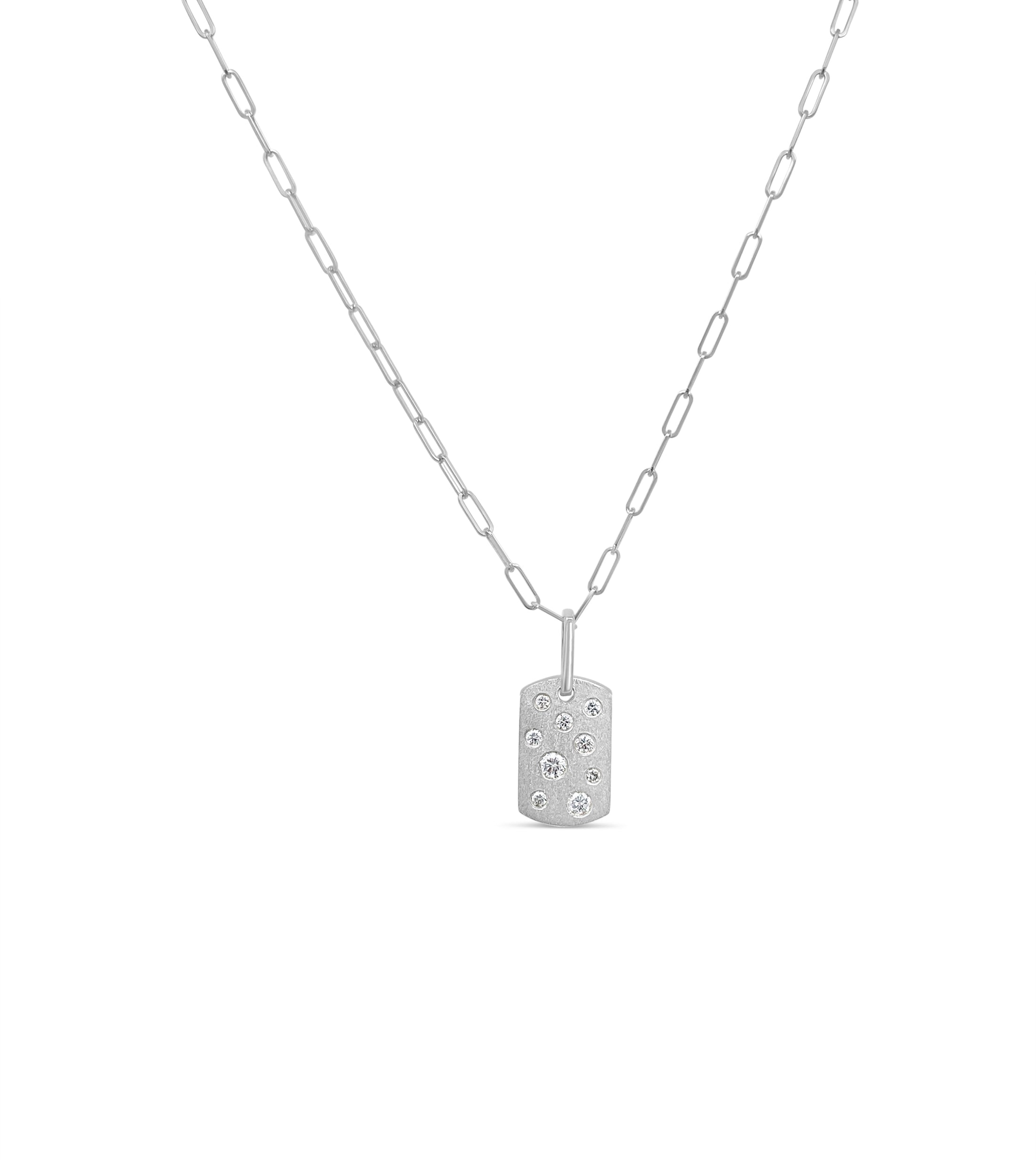 OLIVE & CHAIN Diamond Scatter Dog Tag Necklace - White Gold