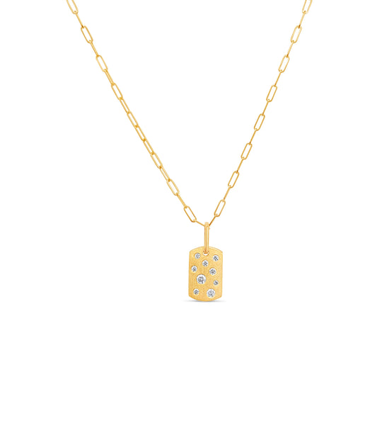 OLIVE & CHAIN Diamond Scatter Dog Tag Necklace - Yellow Gold