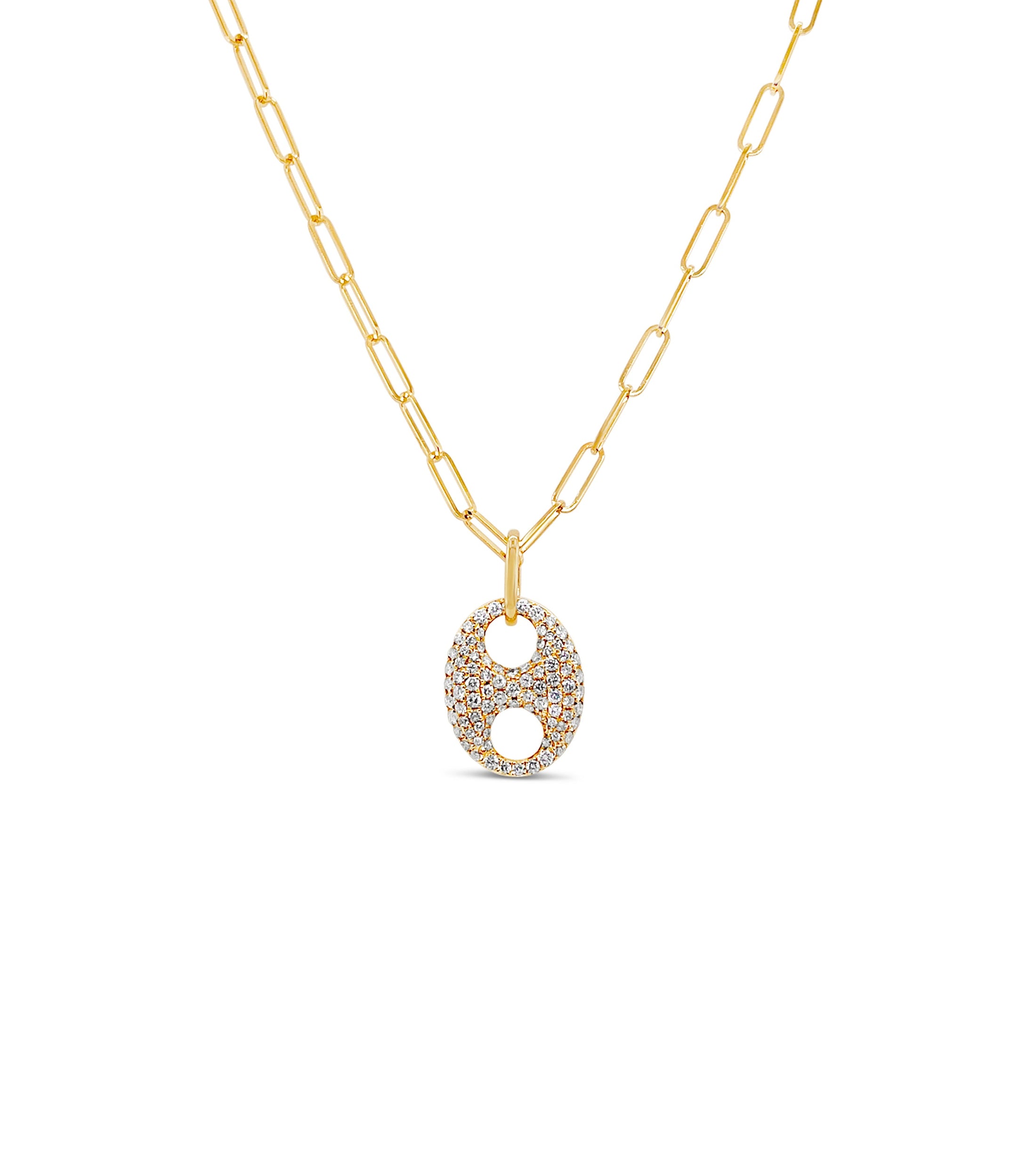 OLIVE & CHAIN Diamond Puffed Mariner Necklace - Yellow Gold, Small, 18" Cable Chain