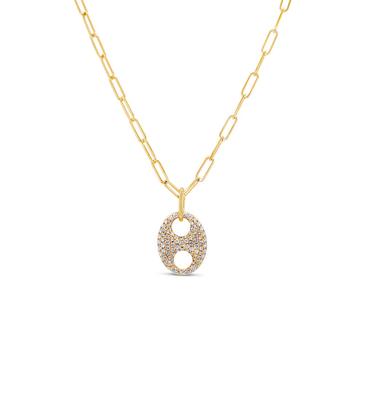OLIVE & CHAIN Diamond Puffed Mariner Necklace - Yellow Gold, Small, 18" Cable Chain
