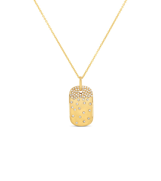 OLIVE & CHAIN Diamond Celestial Dog Tag Necklace - Yellow Gold