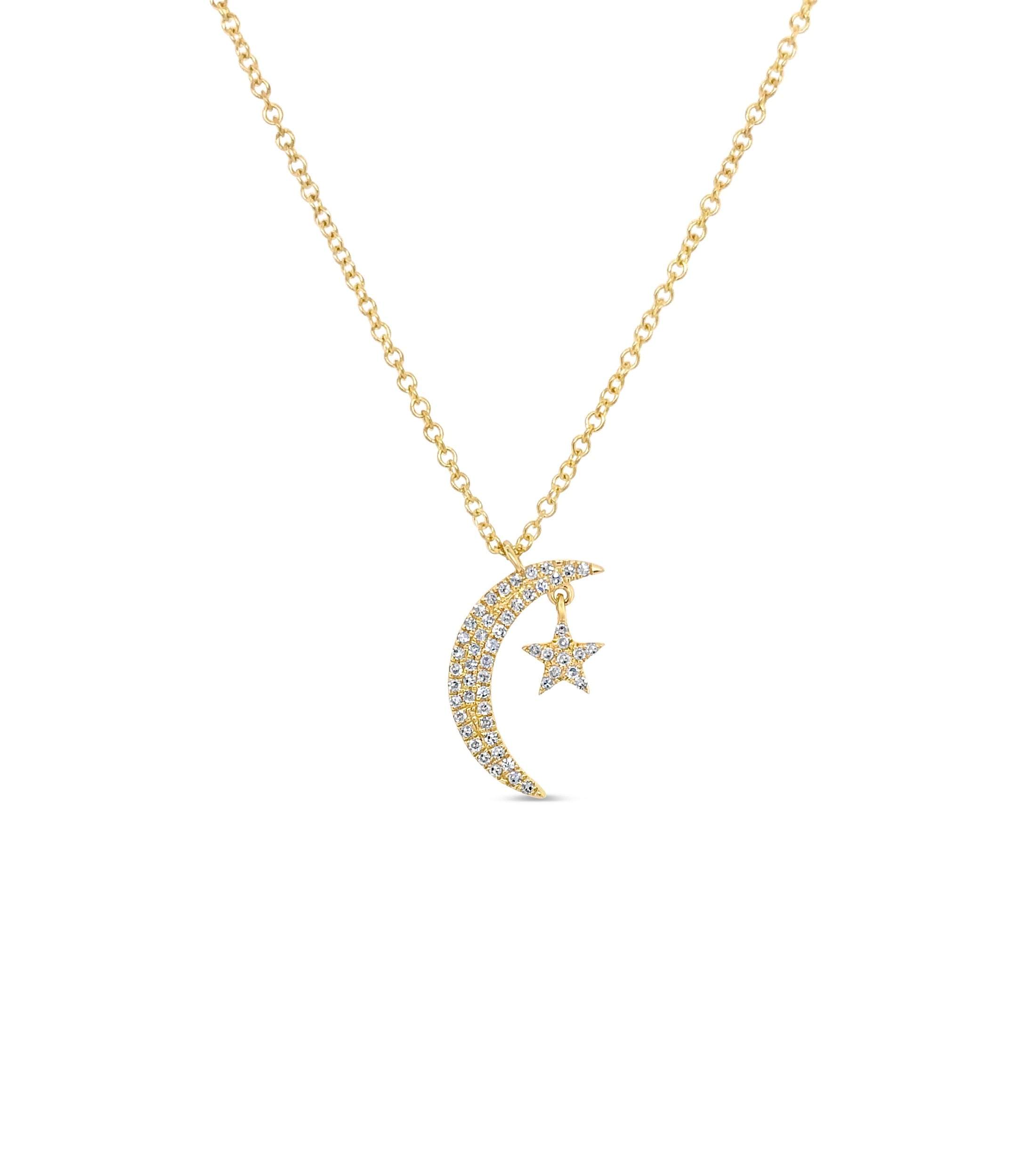 OLIVE & CHAIN Diamond Moon & Star Necklace - Yellow Gold