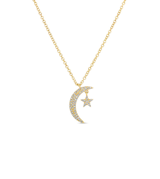 OLIVE & CHAIN Diamond Moon & Star Necklace - Yellow Gold