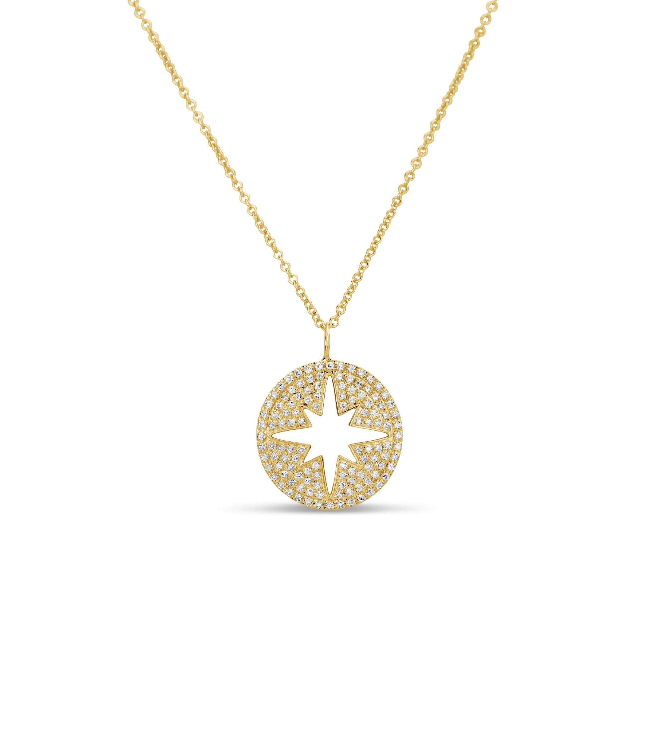 OLIVE & CHAIN Diamond North Star Disc Necklace - Yellow Gold