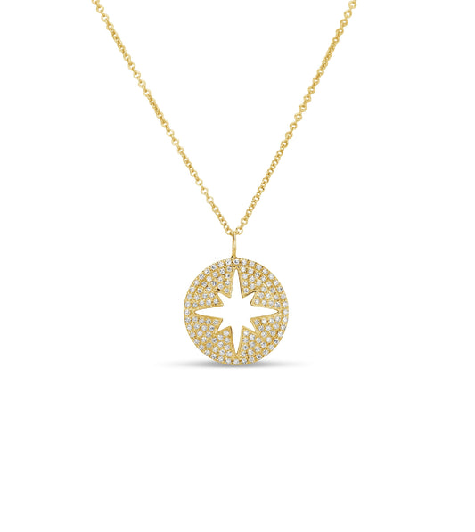 OLIVE & CHAIN Diamond North Star Disc Necklace - Yellow Gold