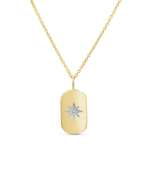 OLIVE & CHAIN Diamond North Star Dog Tag Necklace - Yellow Gold