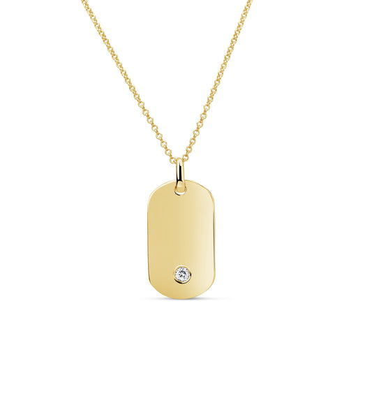 OLIVE & CHAIN Diamond Dot Dog Tag Necklace - Yellow Gold