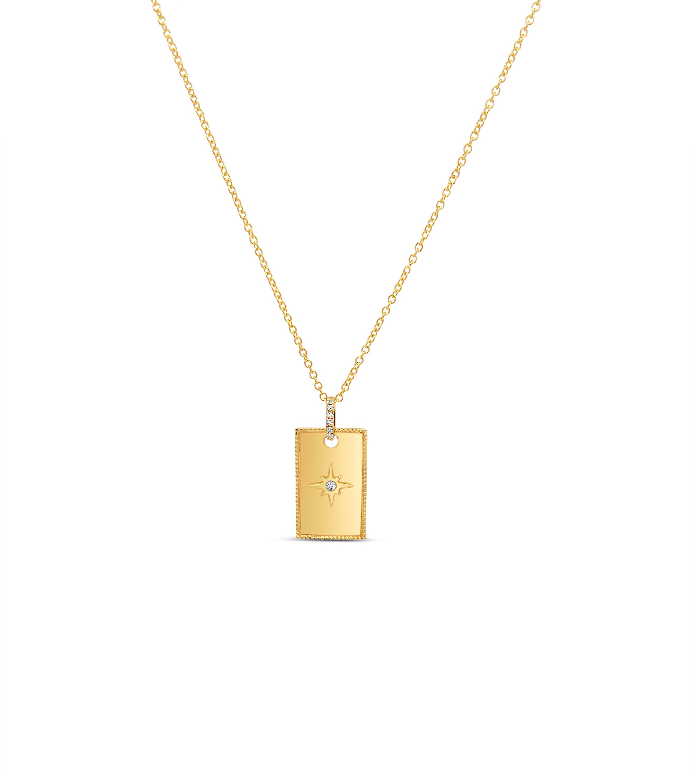OLIVE & CHAIN Diamond North Star Rectangle Necklace - Yellow Gold
