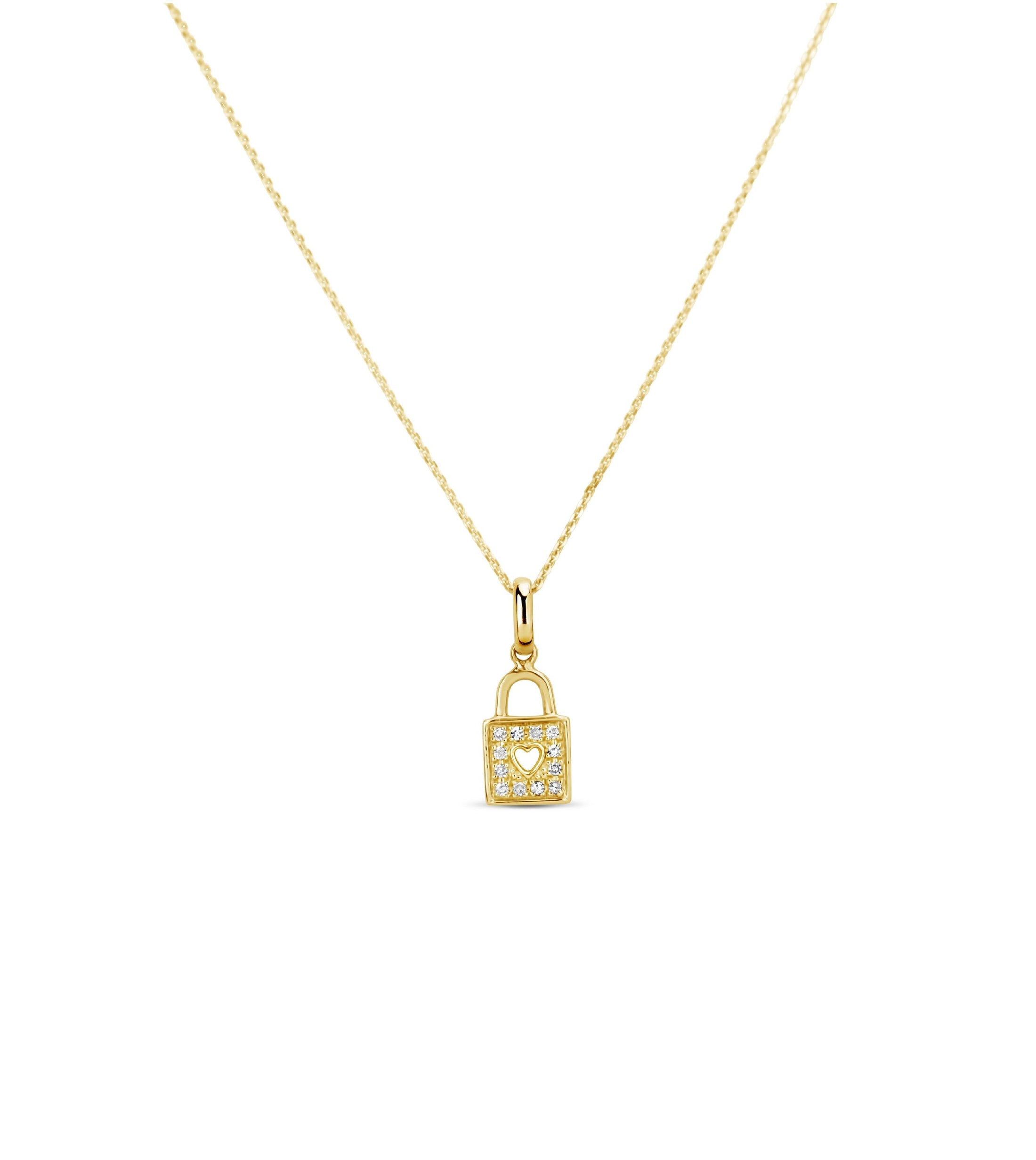 OLIVE & CHAIN Diamond Padlock Heart Necklace - Yellow Gold