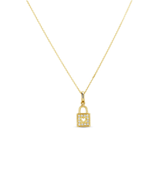 OLIVE & CHAIN Diamond Padlock Heart Necklace - Yellow Gold