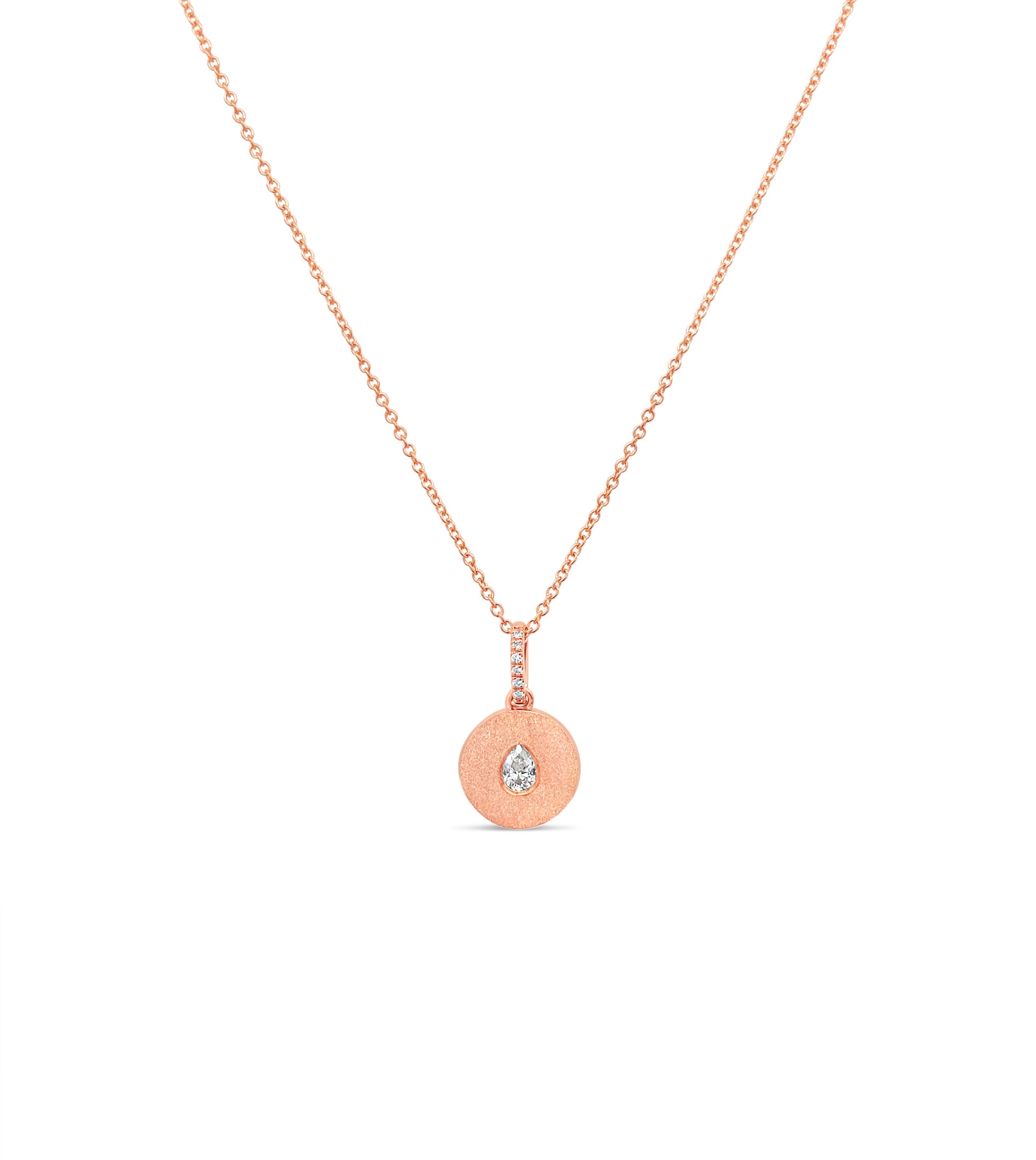 OLIVE & CHAIN Diamond Pear Flush Disc Necklace - Rose Gold