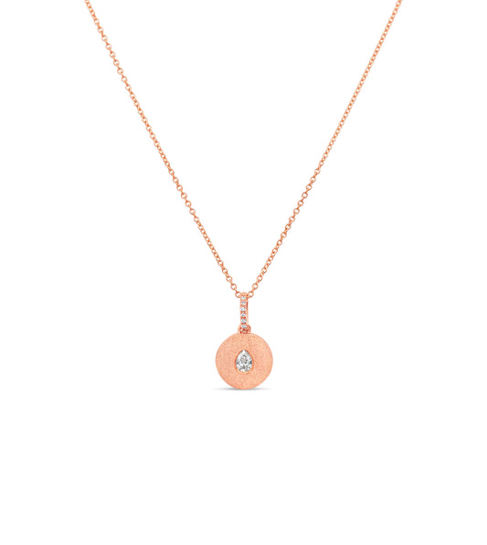 OLIVE & CHAIN Diamond Pear Flush Disc Necklace - Rose Gold