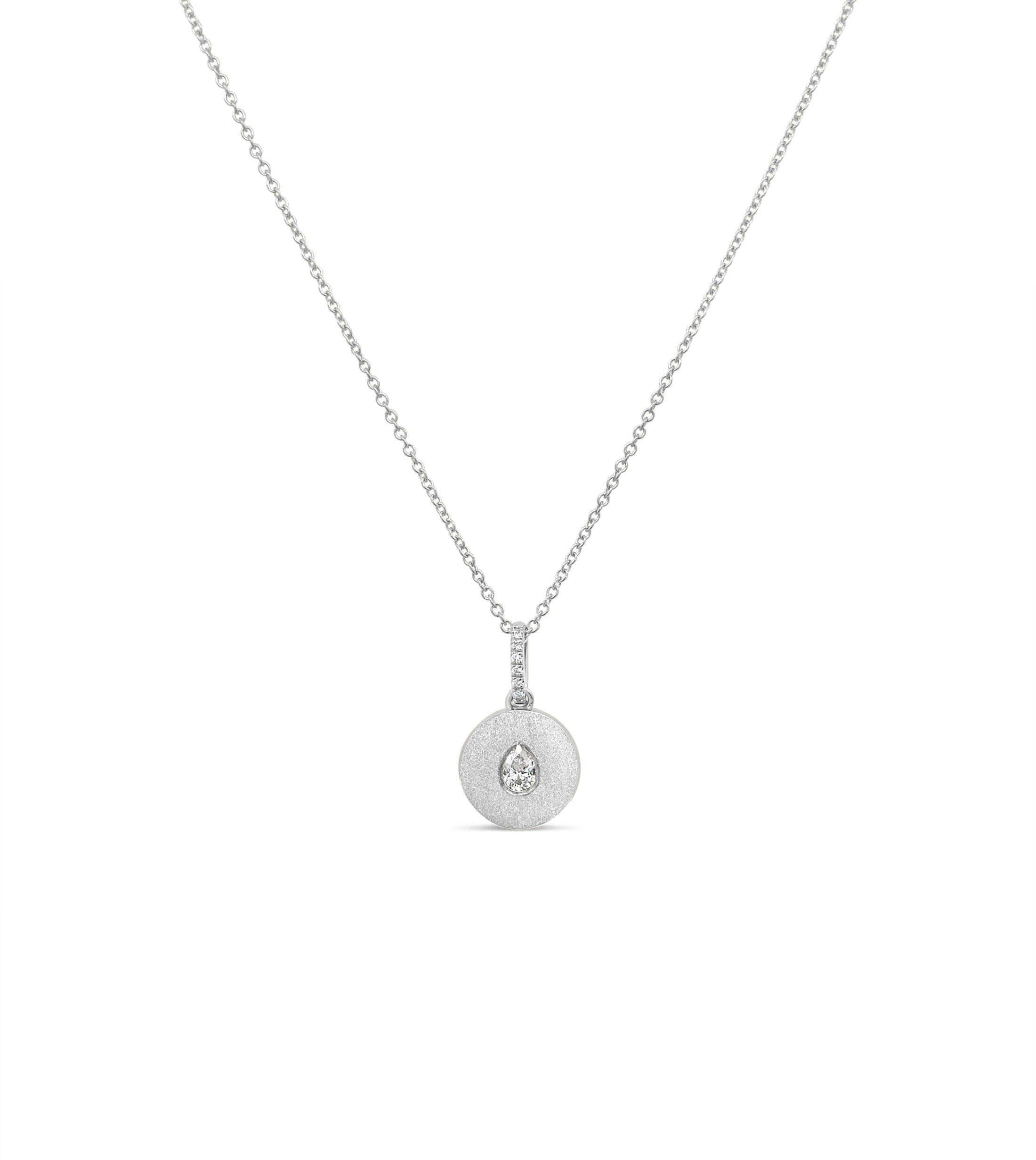 OLIVE & CHAIN Diamond Pear Flush Disc Necklace - White Gold