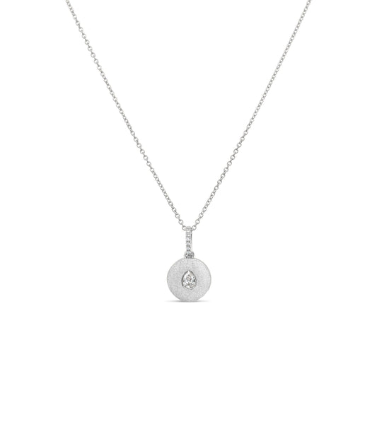 OLIVE & CHAIN Diamond Pear Flush Disc Necklace - White Gold