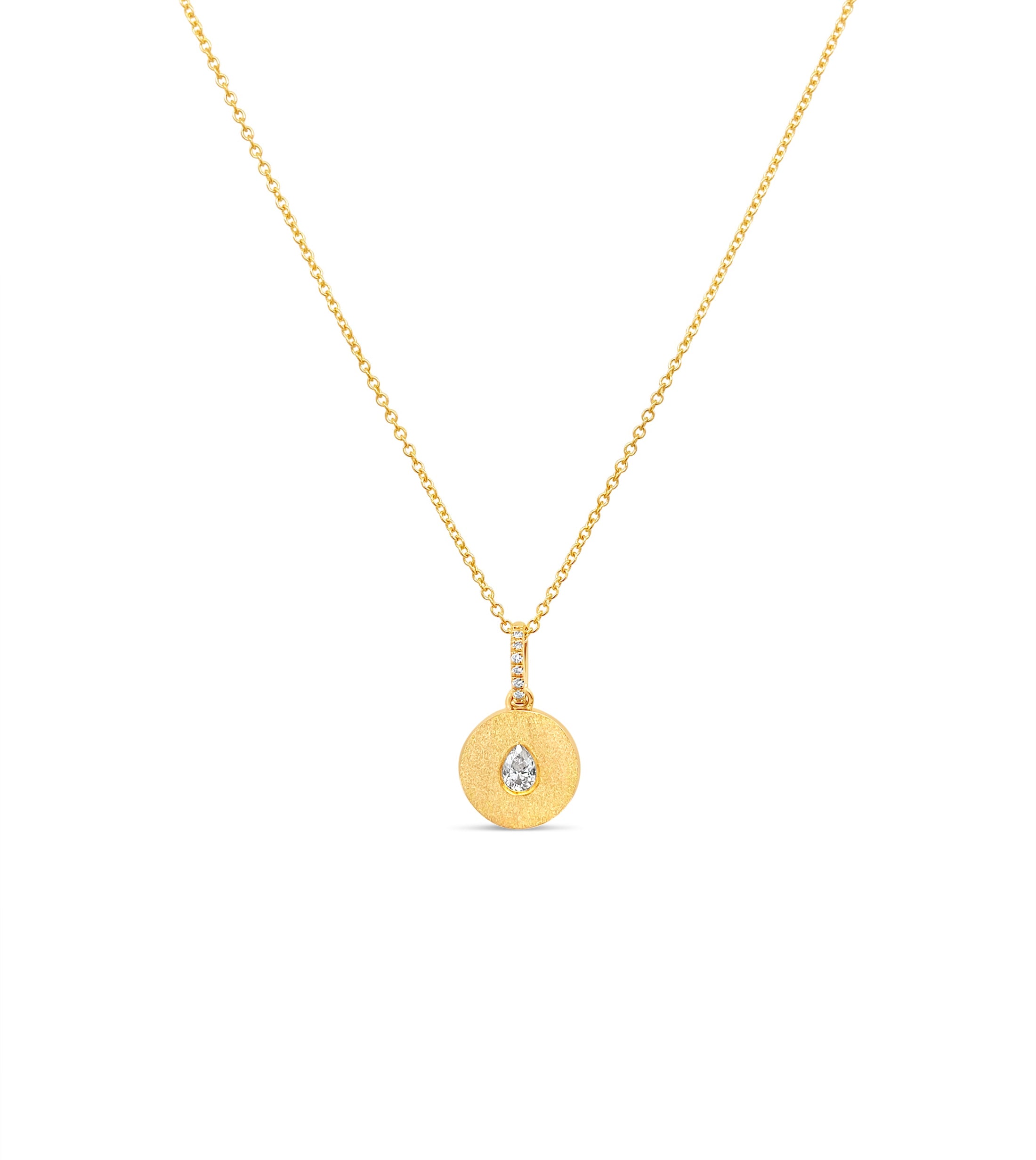 OLIVE & CHAIN Diamond Pear Flush Disc Necklace - Yellow Gold