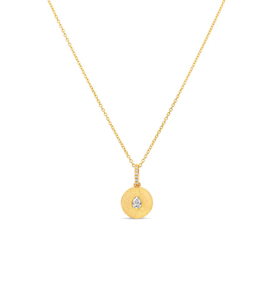 OLIVE & CHAIN Diamond Pear Flush Disc Necklace - Yellow Gold