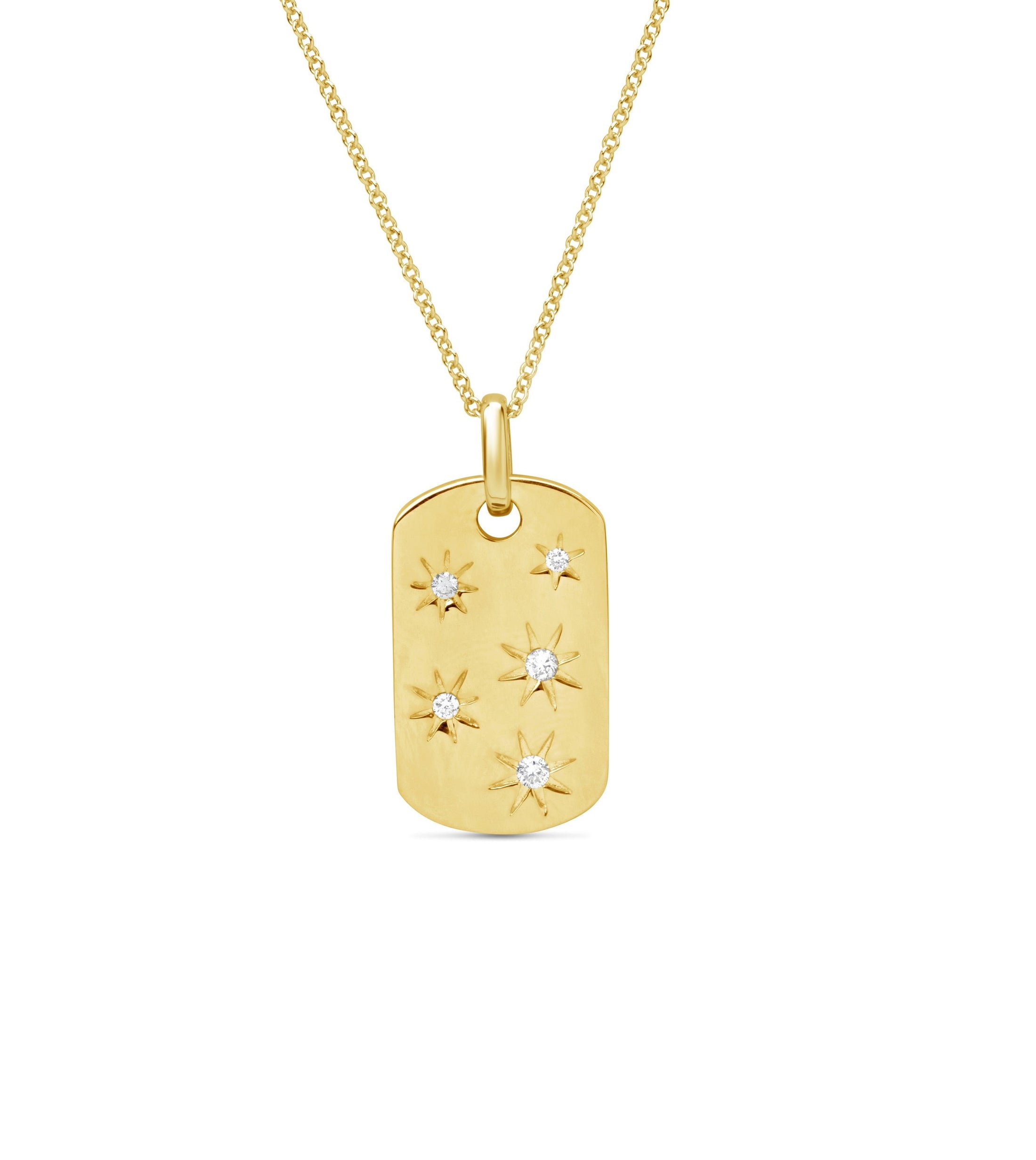 OLIVE & CHAIN Diamond Stars Dog Tag Necklace - Yellow Gold