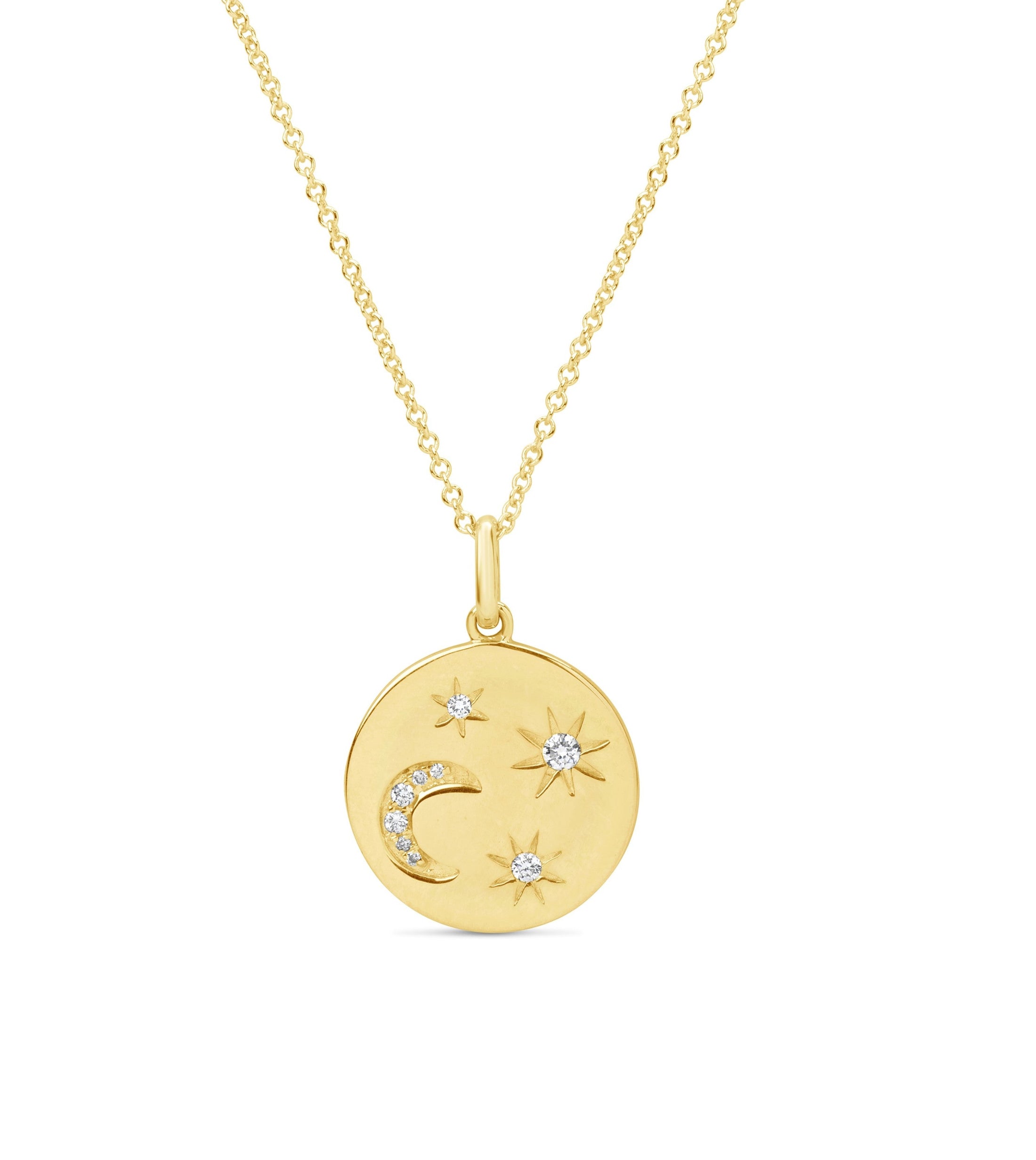 OLIVE & CHAIN Diamond Moon & Star Disc Necklace - Yellow Gold