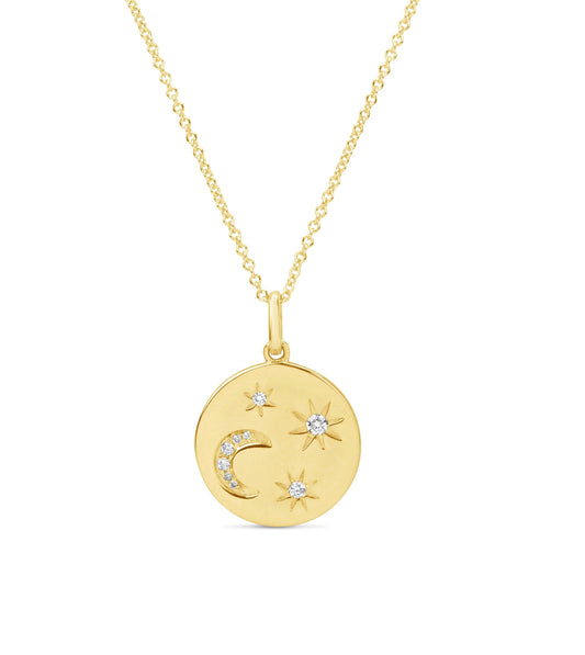 OLIVE & CHAIN Diamond Moon & Star Disc Necklace - Yellow Gold