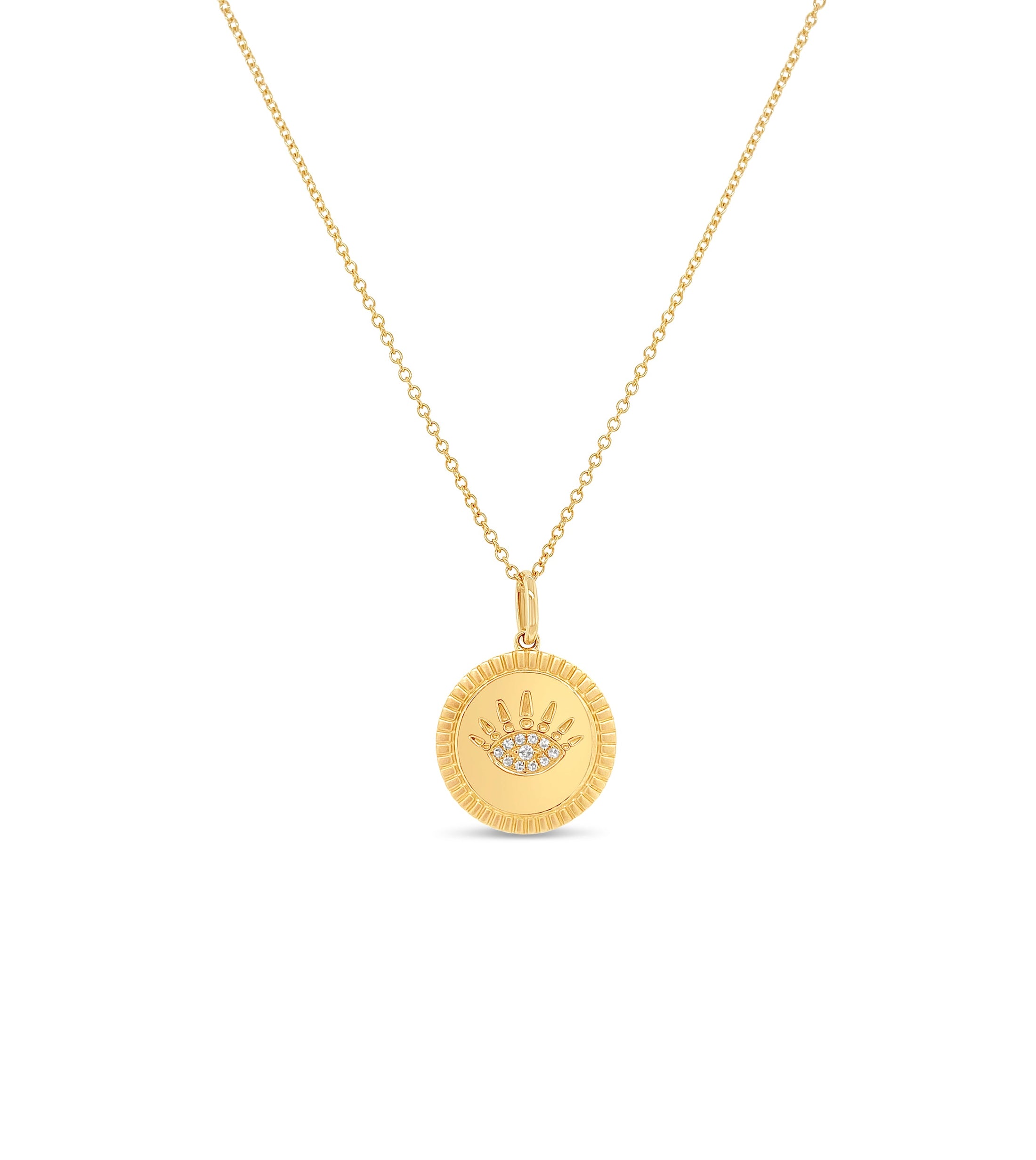 OLIVE & CHAIN Diamond Eye Medallion Disc Necklace - Yellow Gold