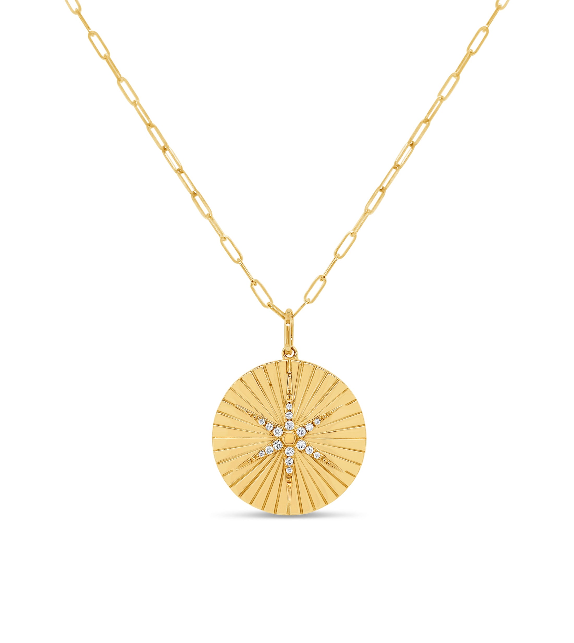 OLIVE & CHAIN Diamond North Star Medallion Disc Necklace - Yellow Gold