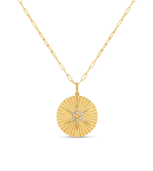 OLIVE & CHAIN Diamond North Star Medallion Disc Necklace - Yellow Gold