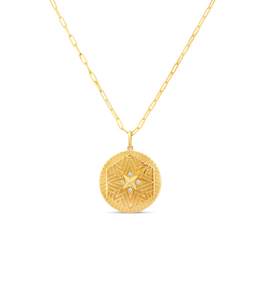 OLIVE & CHAIN Diamond Kaleidoscope Medallion Necklace - Yellow Gold