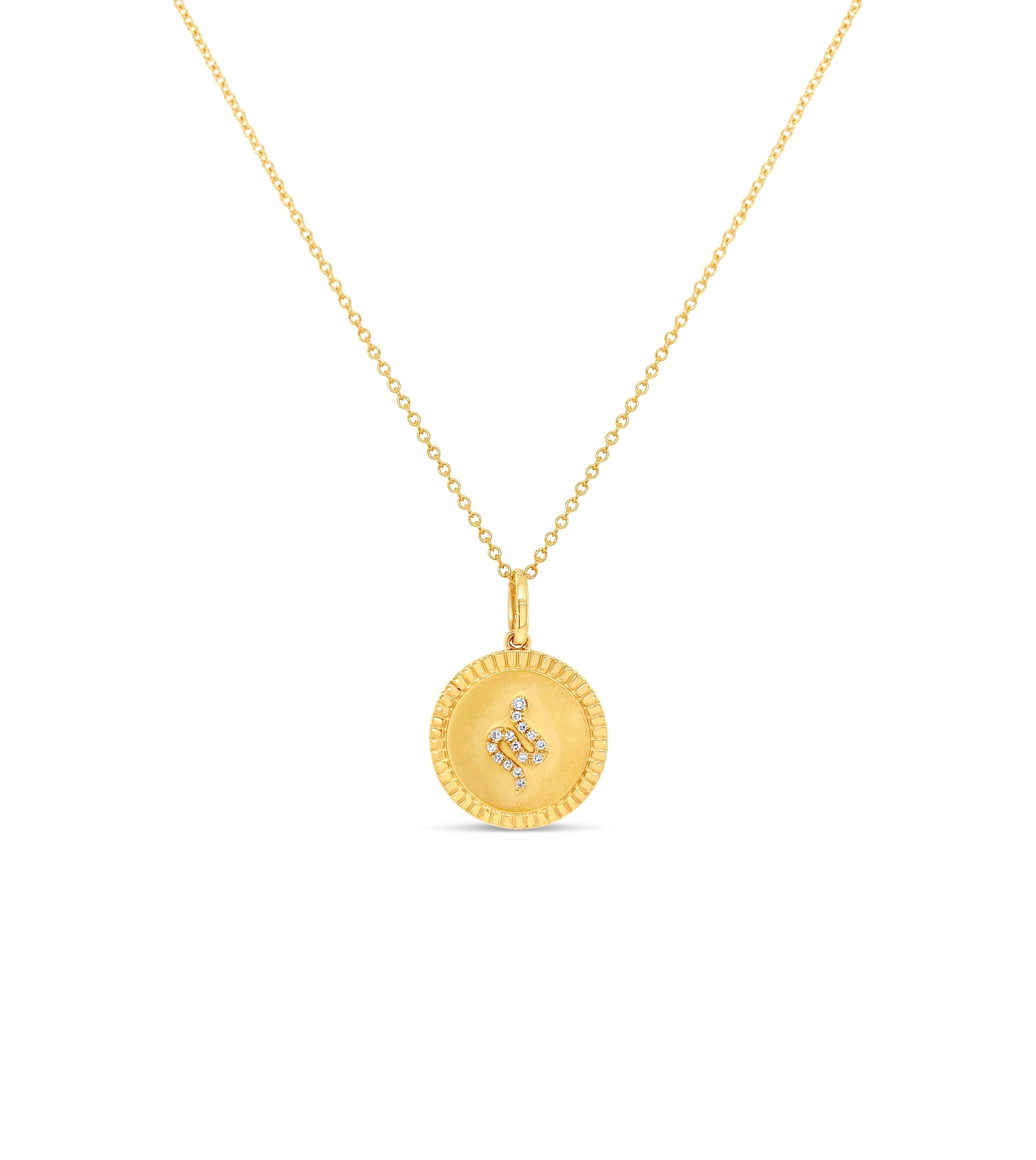 OLIVE & CHAIN Diamond Snake Medallion Disc Necklace - Yellow Gold