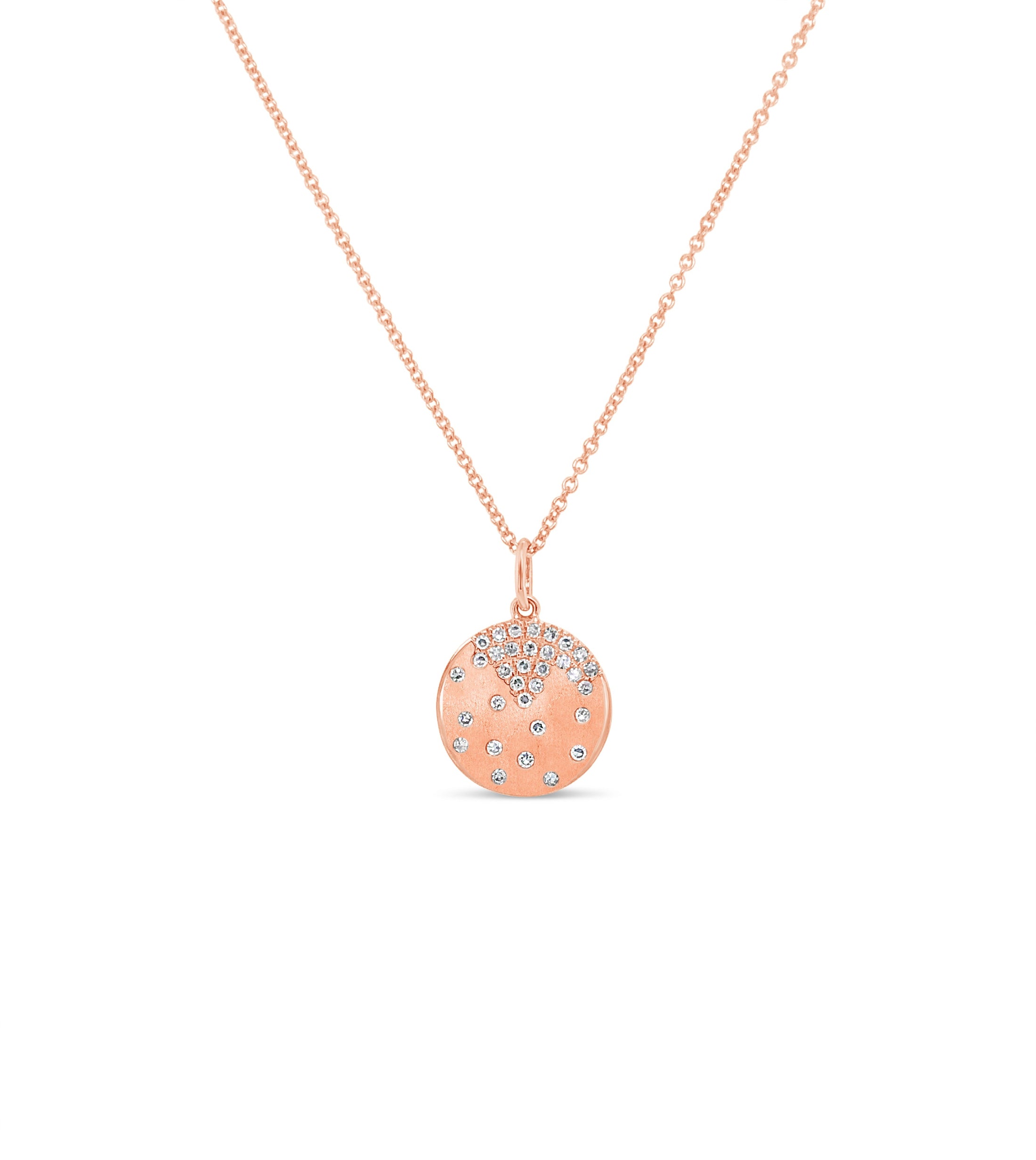 OLIVE & CHAIN Diamond Celestial Disc Necklace - Rose Gold