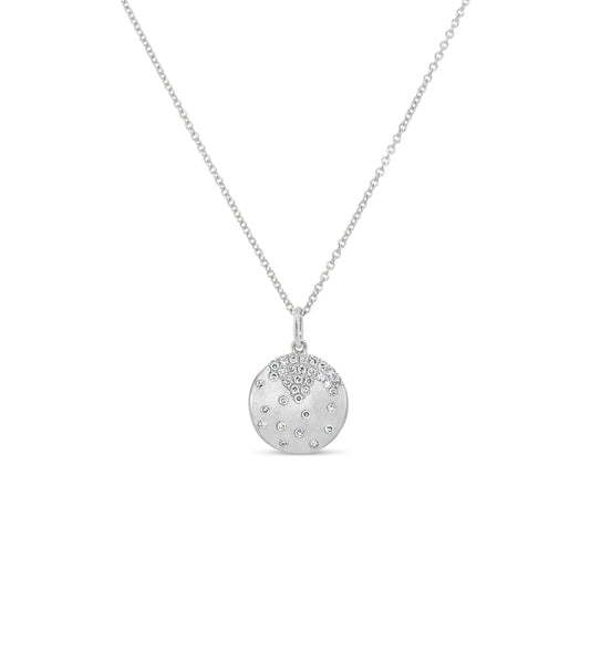 OLIVE & CHAIN Diamond Celestial Disc Necklace - White Gold