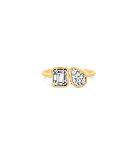 OLIVE & CHAIN Diamond Cluster Toi et Moi Ring - Yellow Gold, 5.5