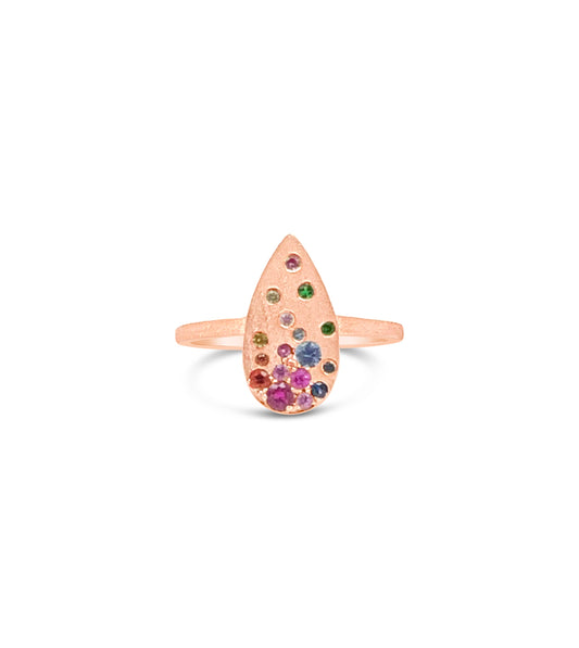 OLIVE & CHAIN Rainbow Sapphire Celestial Pear Ring - Yellow Gold, 6.0