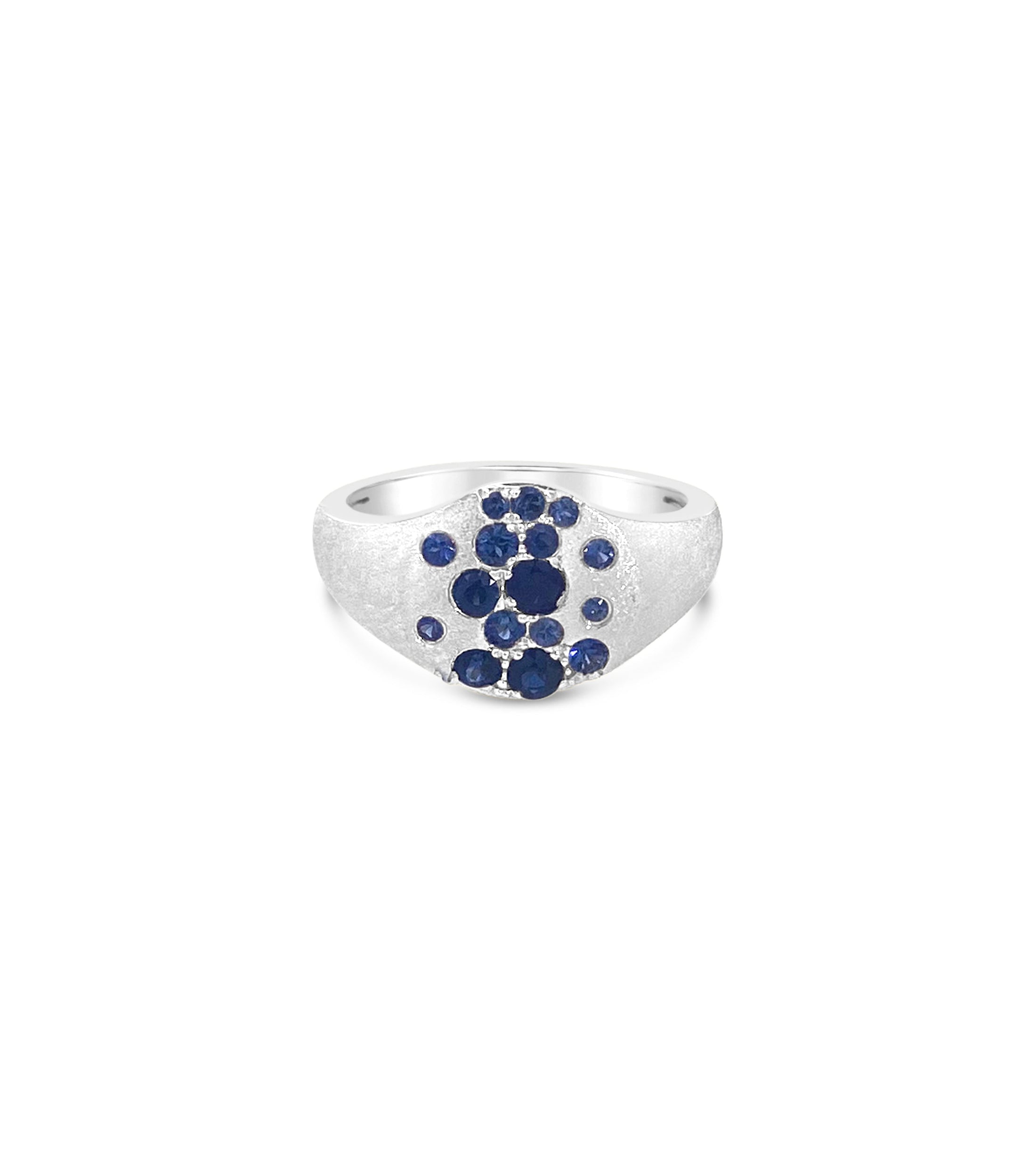 OLIVE & CHAIN Sapphire Celestial Pinky Ring - Yellow Gold, 4.0
