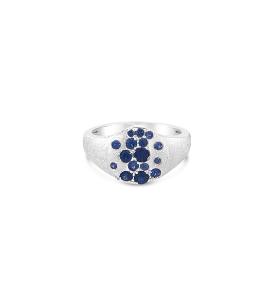 OLIVE & CHAIN Sapphire Celestial Pinky Ring - Yellow Gold, 4.0