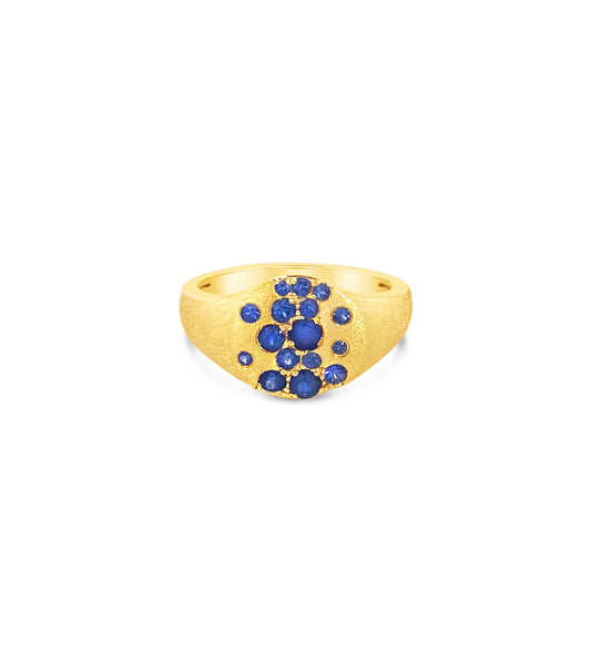 OLIVE & CHAIN Sapphire Celestial Pinky Ring - Yellow Gold, 3.5