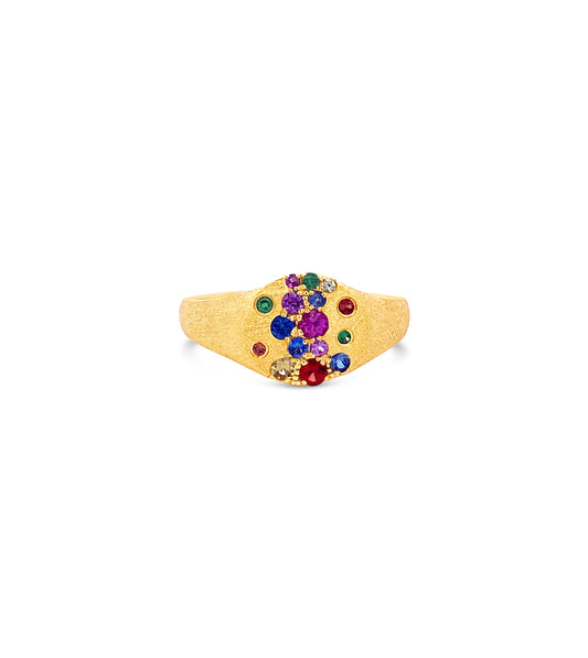 OLIVE & CHAIN Rainbow Celestial Pink Ring - Yellow Gold, 4.0