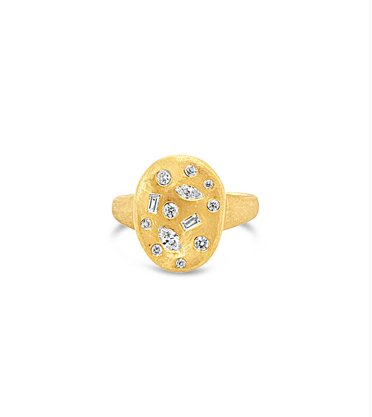 OLIVE & CHAIN Diamond Fancy Celestial Concave Ring - Yellow Gold, 5.0