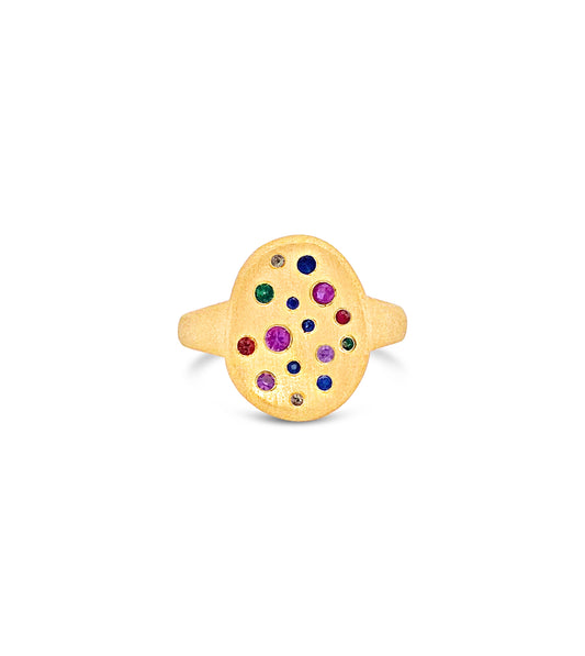 OLIVE & CHAIN Rainbow Celestial Concave Ring - Yellow Gold, 5.5