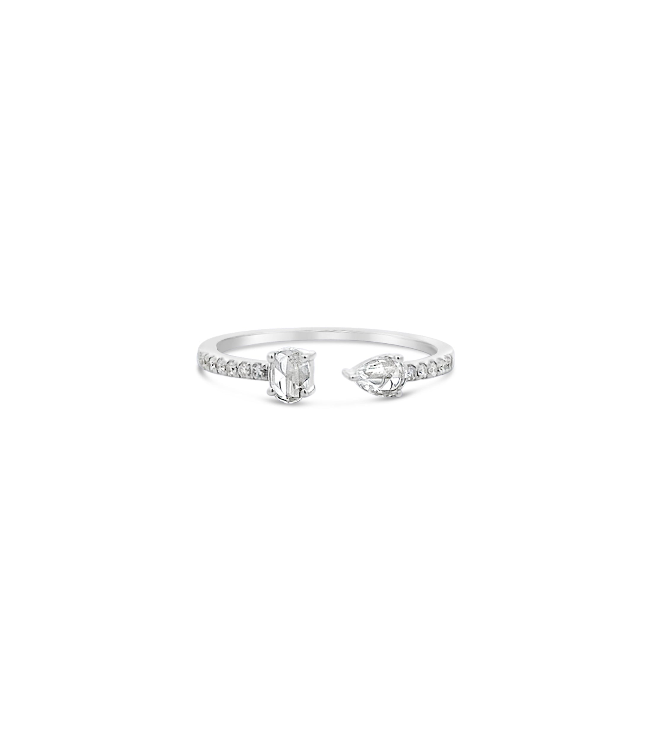 OLIVE & CHAIN Rose Cut Diamond Toi et Moi Ring - White Gold, 6.0
