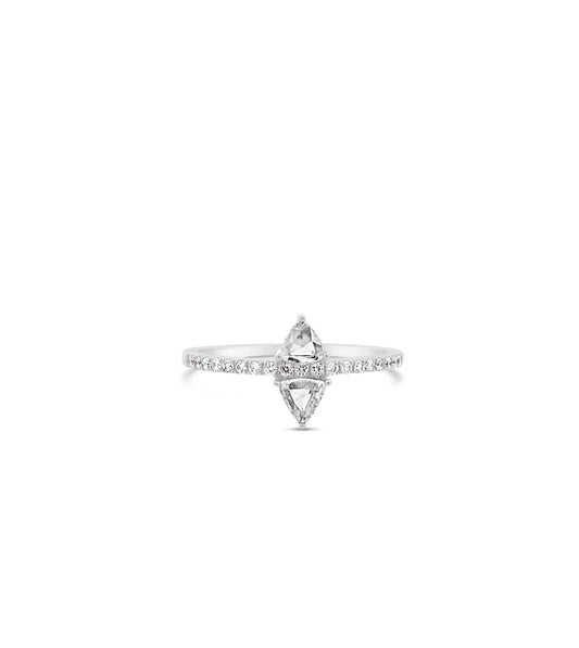 OLIVE & CHAIN Rose Cut Trillion Diamond North South Ring - Yellow Gold, 6.5