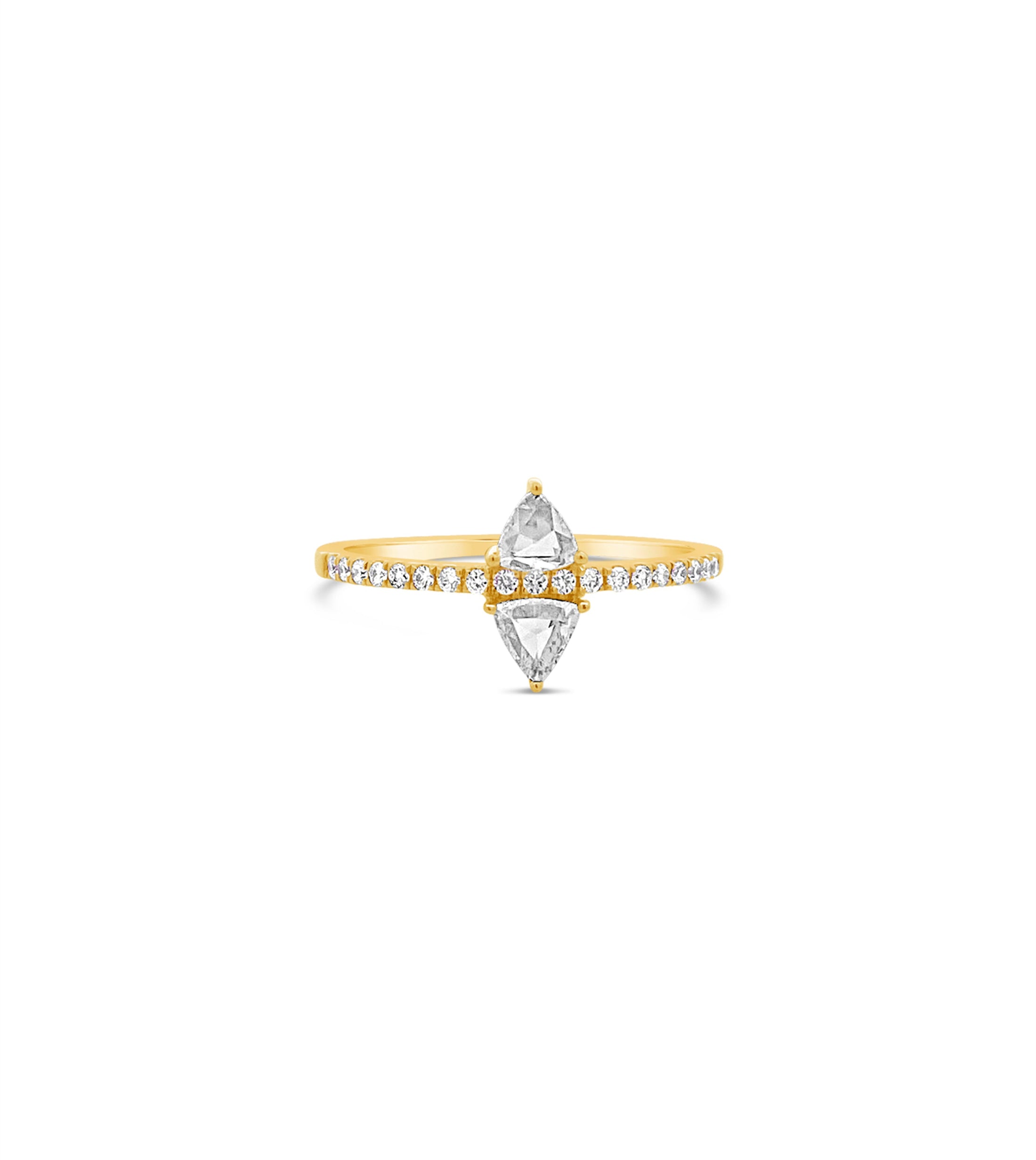 OLIVE & CHAIN Rose Cut Trillion Diamond North South Ring - Yellow Gold, 6.0