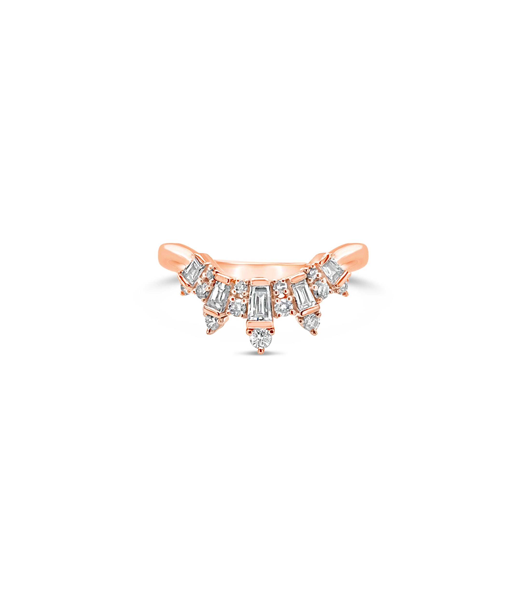 OLIVE & CHAIN Diamond Baguette Chevron Ring - White Gold, 6.0